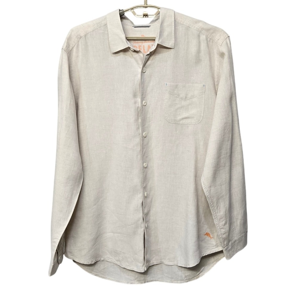 Tommy Bahama Relax Linen Casual Button Up Shirt Men‎ XL Beige Coastal Papi Chulo
